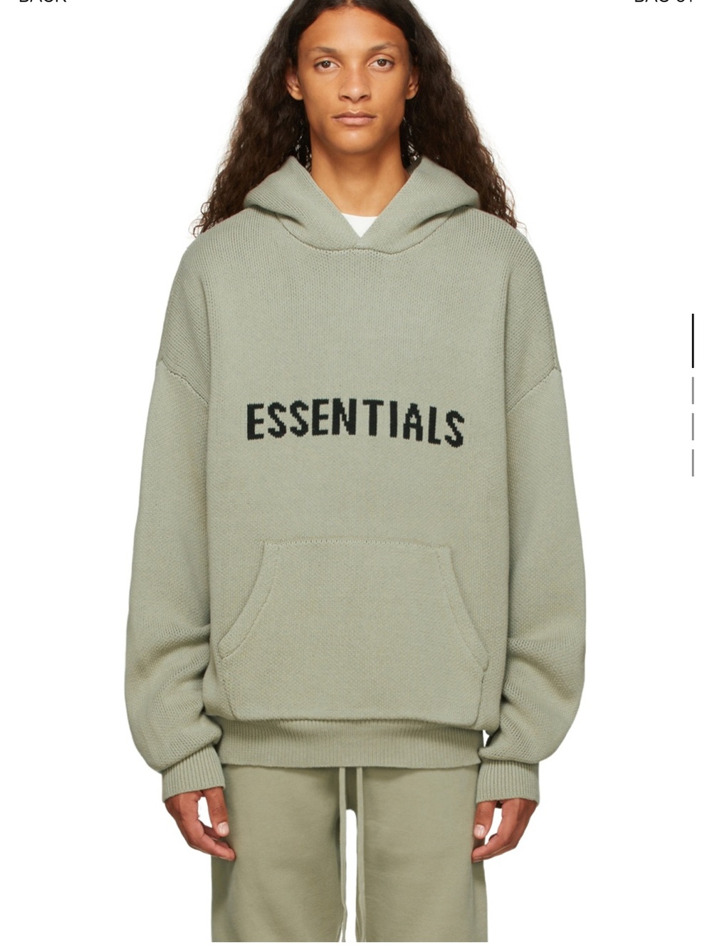 Fear of God Essentials Hooded Sweater in Light Green with Black Logo